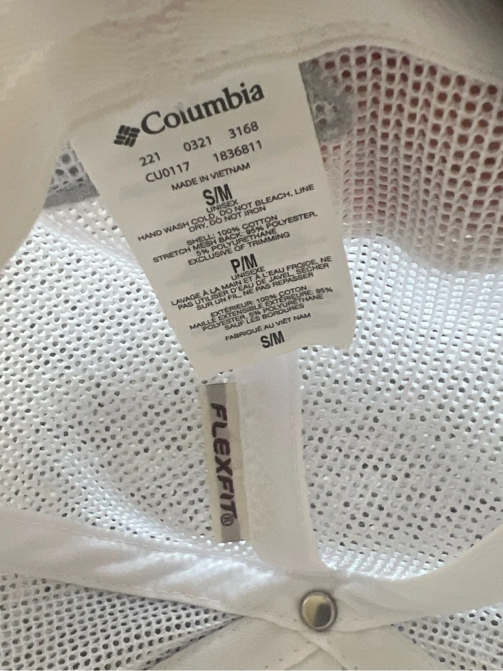 Columbia White Mesh Flexfit Hat